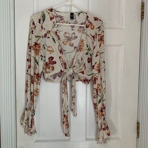 Floral tie top with bell sleeves